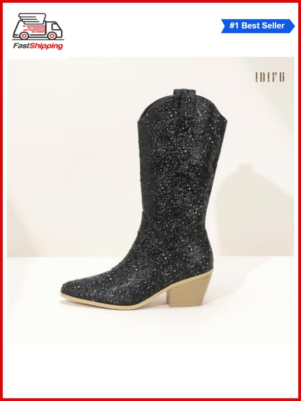 ๐
Rhinestone Mid Calf Western Cowgirl Boots Pointed Toe Block Heel Zip - Picture 5 of 6
